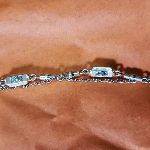 LOFT Double Strand silver tone with Rhinestone Necklace.  17" long. - Picture 2 of 5